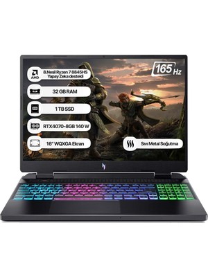 Acer Yenilenmiş Nitro 16 AN16-42 Amd R7 8845HS 32GB 1tb SSD RTX4070-8GB Dos 16" Wqxga 165Hz Taşınabilir Bilgisayar NH.QSLEY.001