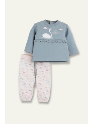 Zeyland Kız Bebek Fırfır Detaylı Swaetshirt ve Eşofman Altı Ikili Takım - Pembe