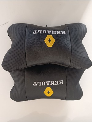 Autosar Renault Uyumlu Sarı Renk Nakış Baskılı Suni Deri Oto Boyun Yastığı