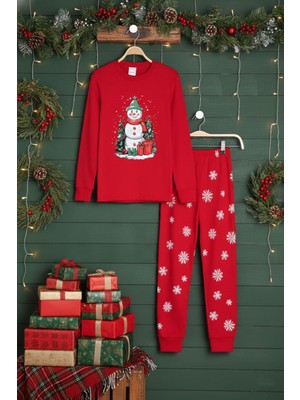 Cansın Mini Kırmızı Yılbaşı Temalı Uzun Kol Çocuk Pijama Takımı 23397