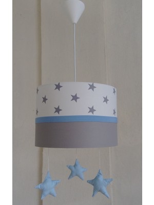 Onay Avize Mavi Sarkıtlı Yıldızlı M-562 Kumaş Kaplama Avize Çocuk Odası ve Bebek Odası Avize Aydınlatma Sarkıt