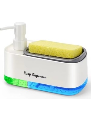 Kitchen Beauty Çift Hazneli Sıvı Sabunluk ve Otomatik Deterjanlık Süngerli El ve Bulaşık Sabunu Seti Mutfak Banyo