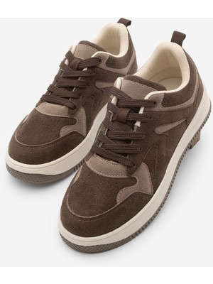 Marjin Kadın Sneaker Yüksek Taban Spor Ayakkabı Aryan Kahve Süet