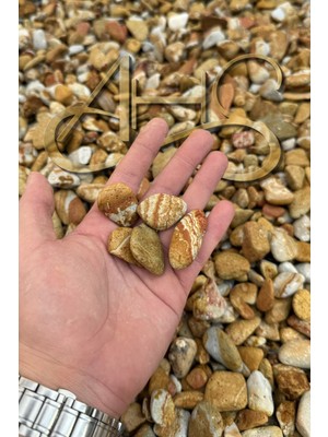 Ahs Sarı Çizgili Rainbow Dolomit Çakıl Taşı 1-3 cm 2 kg Dekoratif Bahçe Peyzaj Saksı Akvaryum Teraryum