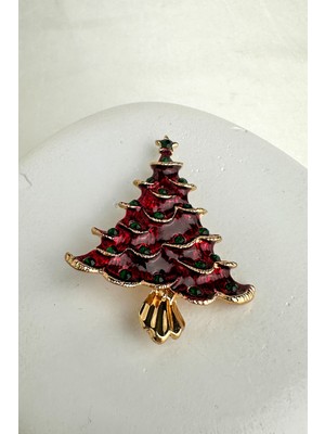 Modex Yılbaşı Özel Serpme Taş Detay Çam Ağacı Broş (6cm)