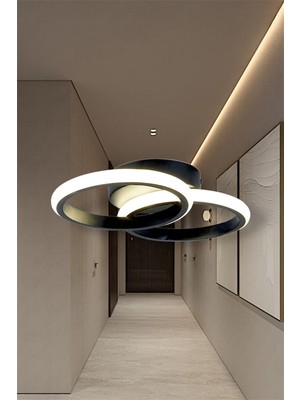 Ey Shop Modern İkili Siyah Yuvarlak Model Tek Renk Beyaz LED Avize Antre Hol Koridor Oda