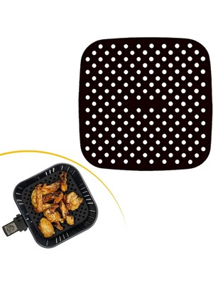 Sinems World  Buffer® Siyah Isıya Dayanıklı Yıkanılabilir Silikon Fırın ve Airfryer Kare Model Pişirme Matı 21,5 cm