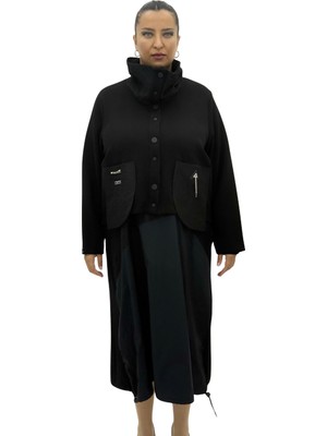 AlanyaXXL Büyük Beden Düğmeli Kısa Ceketli Uzun Elbiseli Oversize Kadın Takım