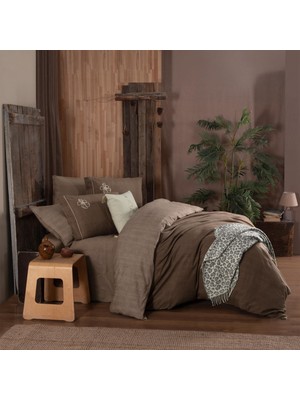 Sarev Ederlezi Çift Kişilik %100 Pamuk Flanel (Pazen) Nevresim Takımı Mocha