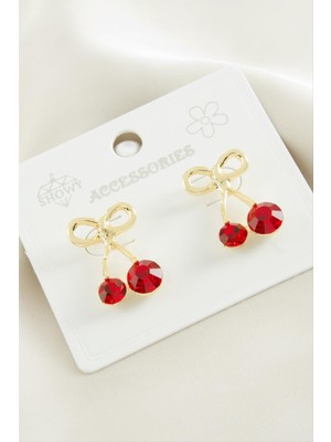 Bijuteri Net Kiraz Taşlı Metal Küpe