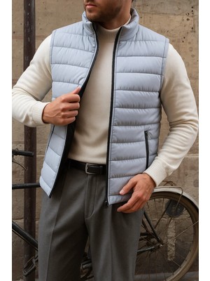 Comstar Erkek Kışlık Kolsuz Trend Astarlı Gri Şişme Yelek