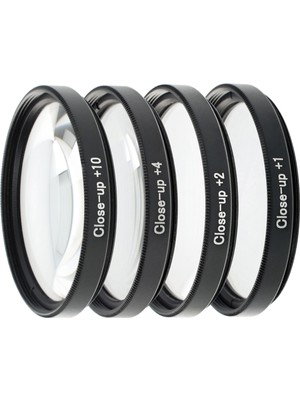 Ayex Close-Up Filtre Seti 58 mm – +1 +2 +4 +10 Diyopter, Optik Cam, Ince Alüminyum Çerçeve, Taşıma Kılıfı