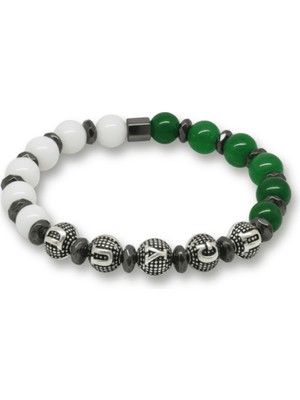 Tesbihname Isme Özel Yazılı Küre Kesim Yeşil Beyaz Jade Hematit Doğaltaş Kadın Taraftar Bileklik