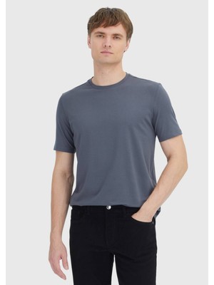 Ramsey Gri Düz Bisiklet Yaka Pamuk Karışımlı T-Shirt