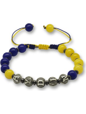 Tesbihname Isme Özel Yazılı Makrome Örgü Küre Kesim Sarı Lacivert Jade Hematit Doğaltaş Kadın Taraftar Bileklik