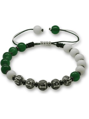 Tesbihname Isme Özel Yazılı Makrome Örgülü Küre Kesim Yeşil Beyaz Jade Hematit Doğaltaş Kadın Taraftar Bileklik