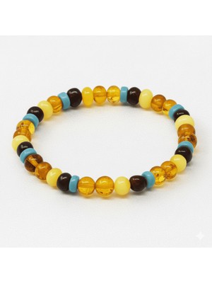 Tesbihname Multicolor Renk Firuze Doğaltaş Süslemeli Natural Form Doğal Damla Kehribar Erkek Bileklik