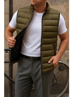 Comstar Erkek Kışlık Kolsuz Trend Astarlı Haki Şişme Yelek