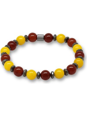 Tesbihname Küre Kesim Sarı Kırmızı Jade Akik Hematit Doğaltaş Erkek Taraftar Bileklik - M2