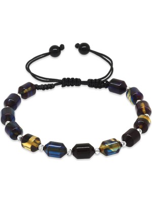 Tesbihname Makrome Örgülü Dorika Top Süslemeli Mavi Beyaz Ateş Kehribar Erkek Bileklik