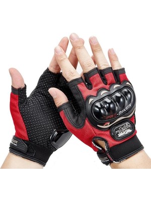 Leidory Kırmızı Yarım Eldiven Kısa Taktik Spor Motosiklet Bisiklet Eldiveni Xl Beden