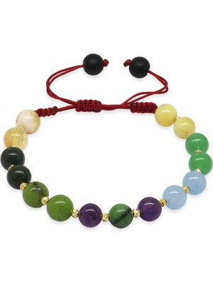 Tesbihname Makrome Örgülü Küre Kesim Dorika Top Süslemeli Çoklu Doğaltaş Kombinli Kadın Şifa Bilekliği