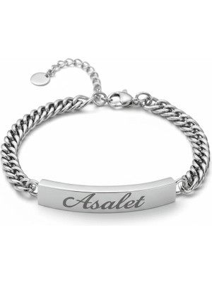 Tesbihname Kadın Çelik Bileklik - Isme Özel Yazılı - Gurmet Model - Gümüş Renk