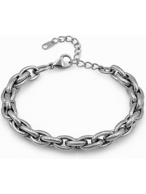 Tesbihname Kadın Çelik Bileklik - Kalın Burma Model - Gümüş Renk