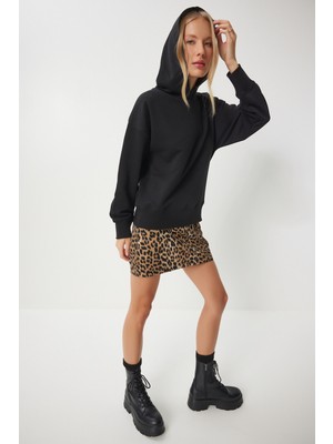 Happiness İstanbul Kapüşonlu Şardonlu Sweatshirt LOW0017 Siyah