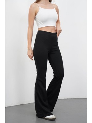 Hazego Kadın Yüksek Bel Krep Kumaş Bol Paça Pantolon
