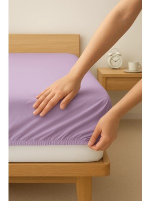 Suvay Lila Renk Penye Lastikli Çarşaf 180x200 Çift Kişilik  Pamuklu Lastikli Penye Çarşaf