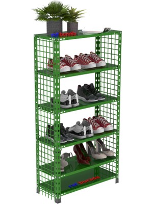 Rafburada 6 Katlı Renkli Tel Kafesli Çelik Ayakkabılık Rafı 31x75x150 cm - Yeşil-31x75x150 cm