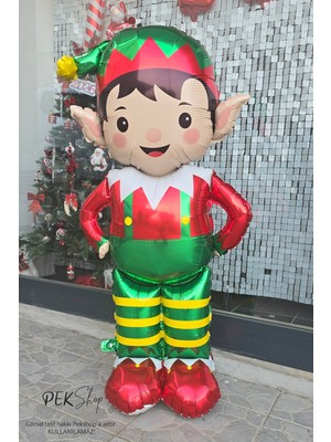Pekshop Ayaklı Dev Elf Folyo Balon Yılbaşı Süsleme Balonu