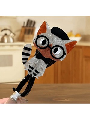 Punky Store Gri Gözlüklü Kedi Retro Stil Saç Tokası