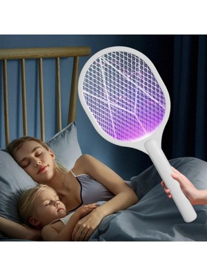 Ollevra Şarjlı Sinek Öldürücü Masaüstü Standlı, Mor Işık Sinek Kovucu Raket 5W