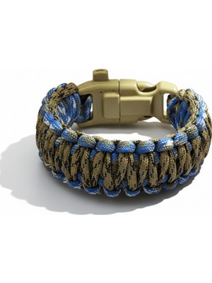Tesbihname Pusulalı Çakmaklı Taktik Paracord Bileklik - Toprak Mavi Kamuflaj Desen - Kamp ve Doğa Sporları Için