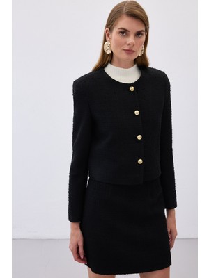 Sateen Kısa Tüvit Ceket - Siyah