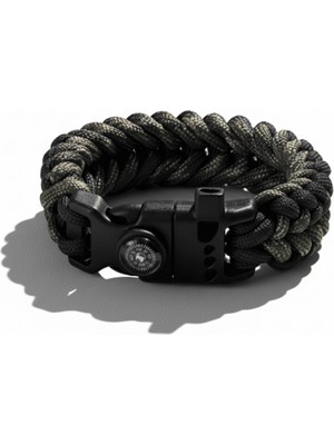 Tesbihname Pusulalı Çakmaklı Taktik Paracord Bileklik - Gece Kamuflaj Desen - Kamp ve Doğa Sporları Için