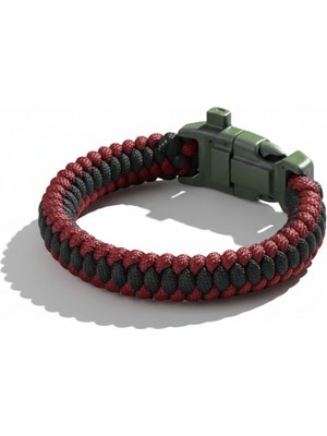 Tesbihname Pusulalı Çakmaklı Taktik Paracord Bileklik - Bordo Yeşil Kamuflaj Desen - Kamp ve Doğa Sporları Için