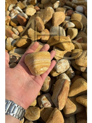 Ahs Sarı Çizgili Rainbow Dolomit Çakıl Taşı 6-10 cm 10 kg Dekoratif Bahçe Peyzaj Saksı Akvaryum Teraryum