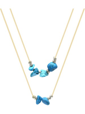 Tesbihname Zarif Ip Zincirli Doğal Form Turkuaz Firuze Doğaltaş Kadın Kolye