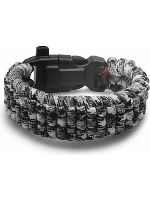 Tesbihname Pusulalı Çakmaklı Taktik Paracord Bileklik - Monokrom Kamuflaj Desen - Kamp ve Doğa Sporları Için