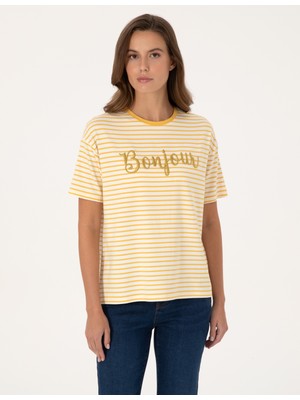 Pierre Cardin Kadın Sarı Comfort Fit Tişört 50301458-VR044