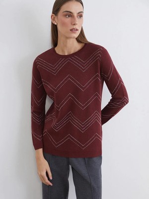 LC Waikiki Bisiklet Yaka Desenli Kadın Triko Kazak  (W5)