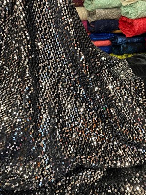 Mekik Manifatura Pullu Kadife Siyahlı Gümüşlü