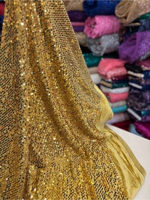 Mekik Manifatura Pullu Kadife Sarı