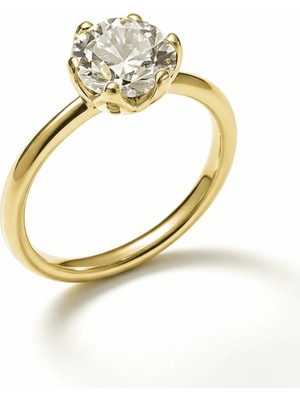 Tesbihname Kadın Xuping Çelik Tektaş Yüzük - Beyaz Zirkon Taşlı - Altın Renk - 16 Ölçü