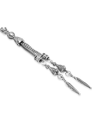 Tesbihname Uzun Yaprak Temalı Foxtail Zincirli Çift Kamçılı Kararmaz Metal Püskül