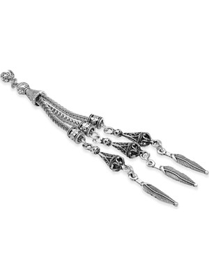 Tesbihname Uzun Yaprak Temalı Foxtail Zincirli Üç Kamçılı Kararmaz Metal Püskül