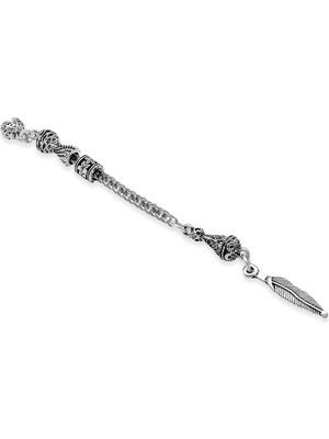 Tesbihname Uzun Yaprak Temalı Foxtail Zincirli Tek Kamçılı Kararmaz Metal Püskül